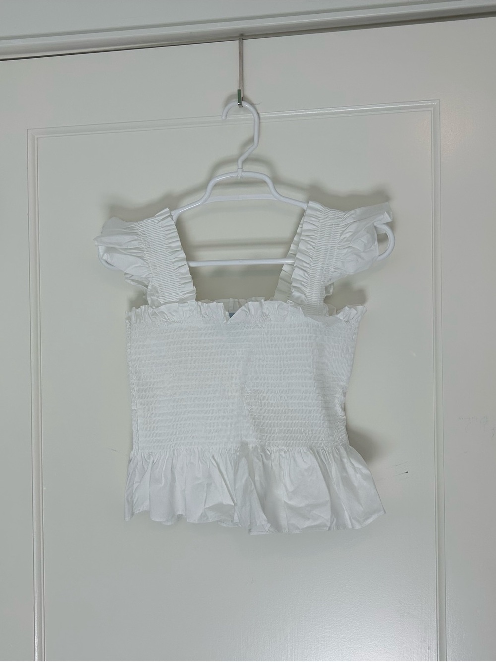 Hill House Home Paz Crop Top White Smocked Ruffle Strap Size Medium